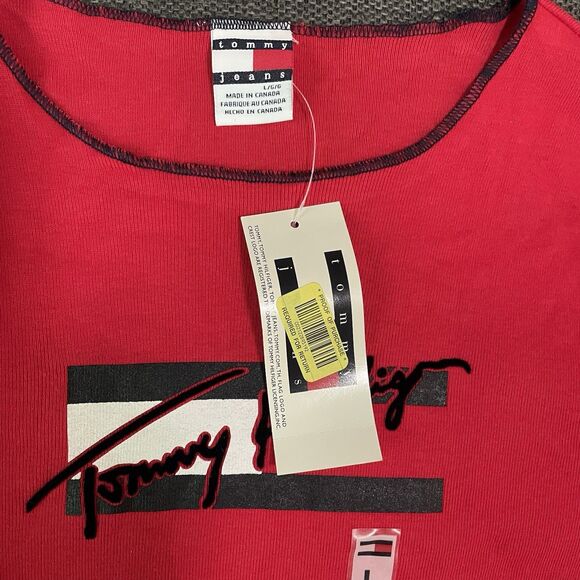 Vintage Tommy Jeans Top 3/4 Sleeve Red‎ Blue Logo NWT RARE Y2K Deadstock Large - Picture 7 of 8